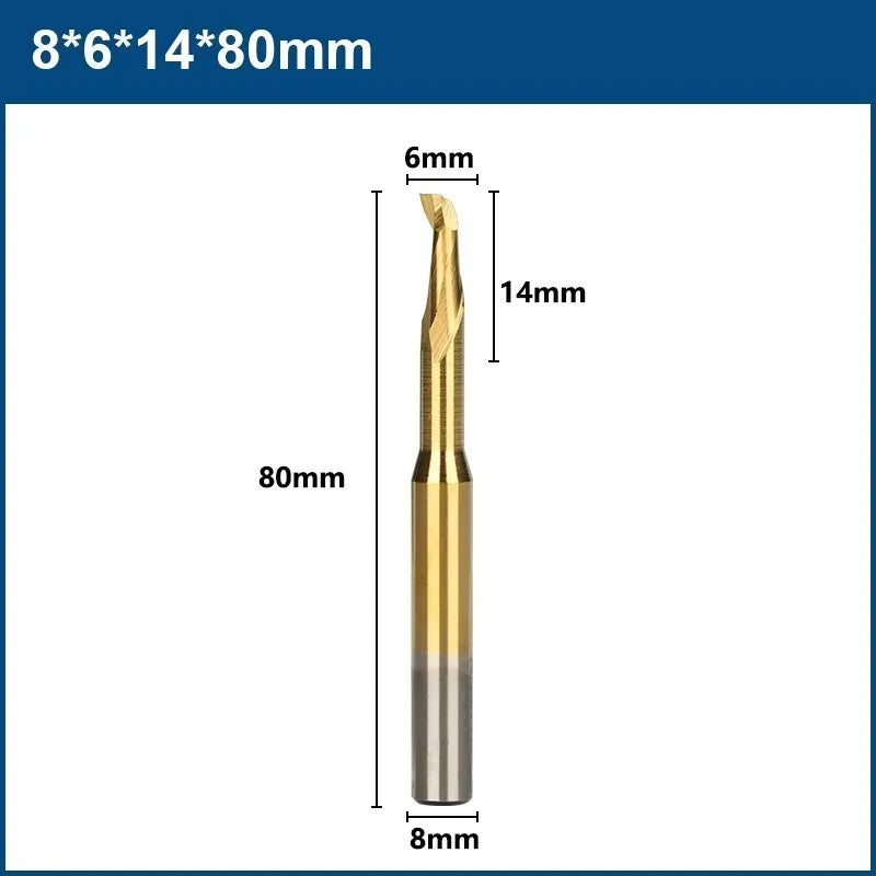 XCAN  Aluminum Spiral End Mill 8mm Shank HSS Milling Cutter Single Flute CNC Router Bit TiN Coated End Mill for Wood Cutting