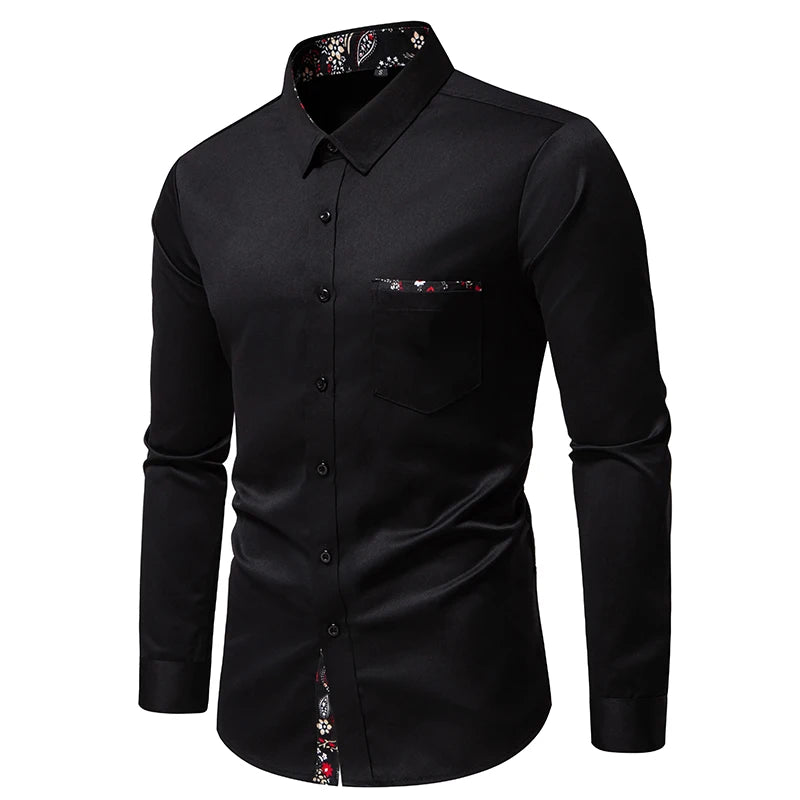 Men's fashion casual color contrast long sleeve shirt dating play business reception