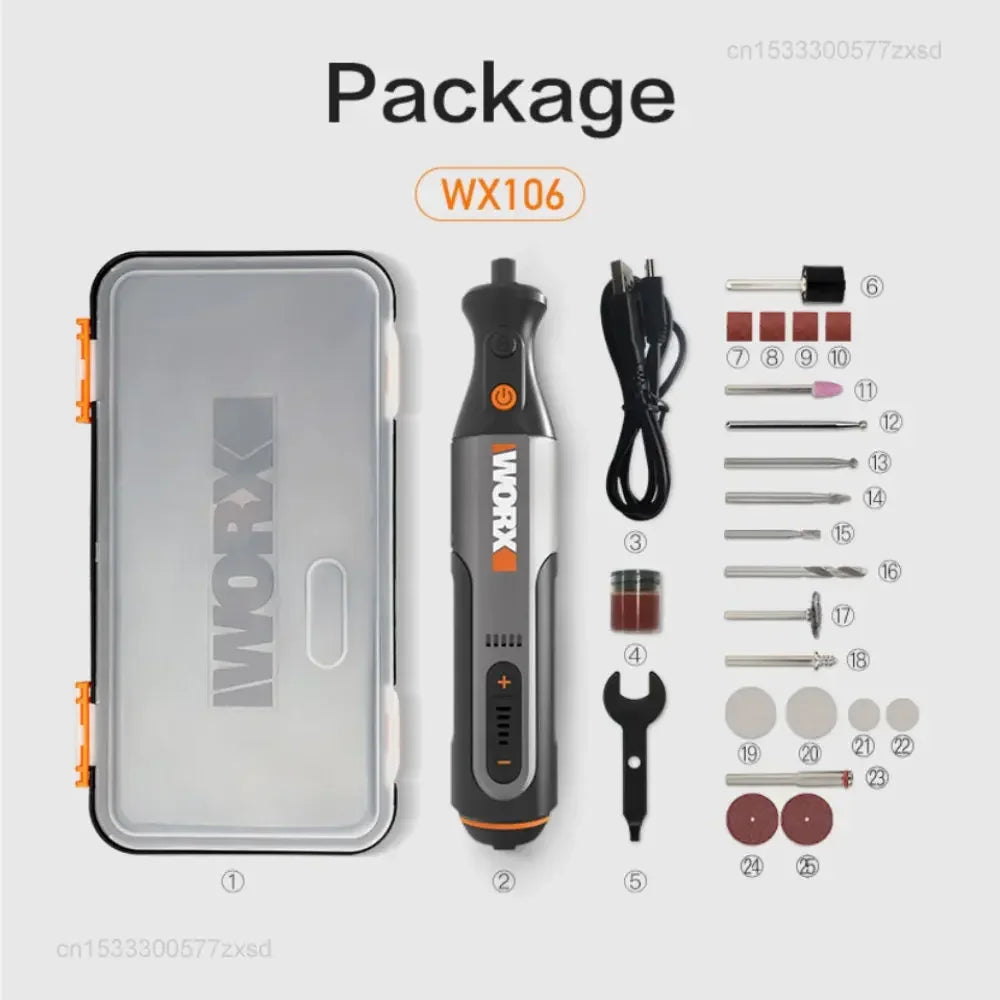 Worx 8V Rotary Tool WX106 Cordless Mini Drill Engraving Grinding Polishing Machine USB Charger Variable Speed Power Tools Home