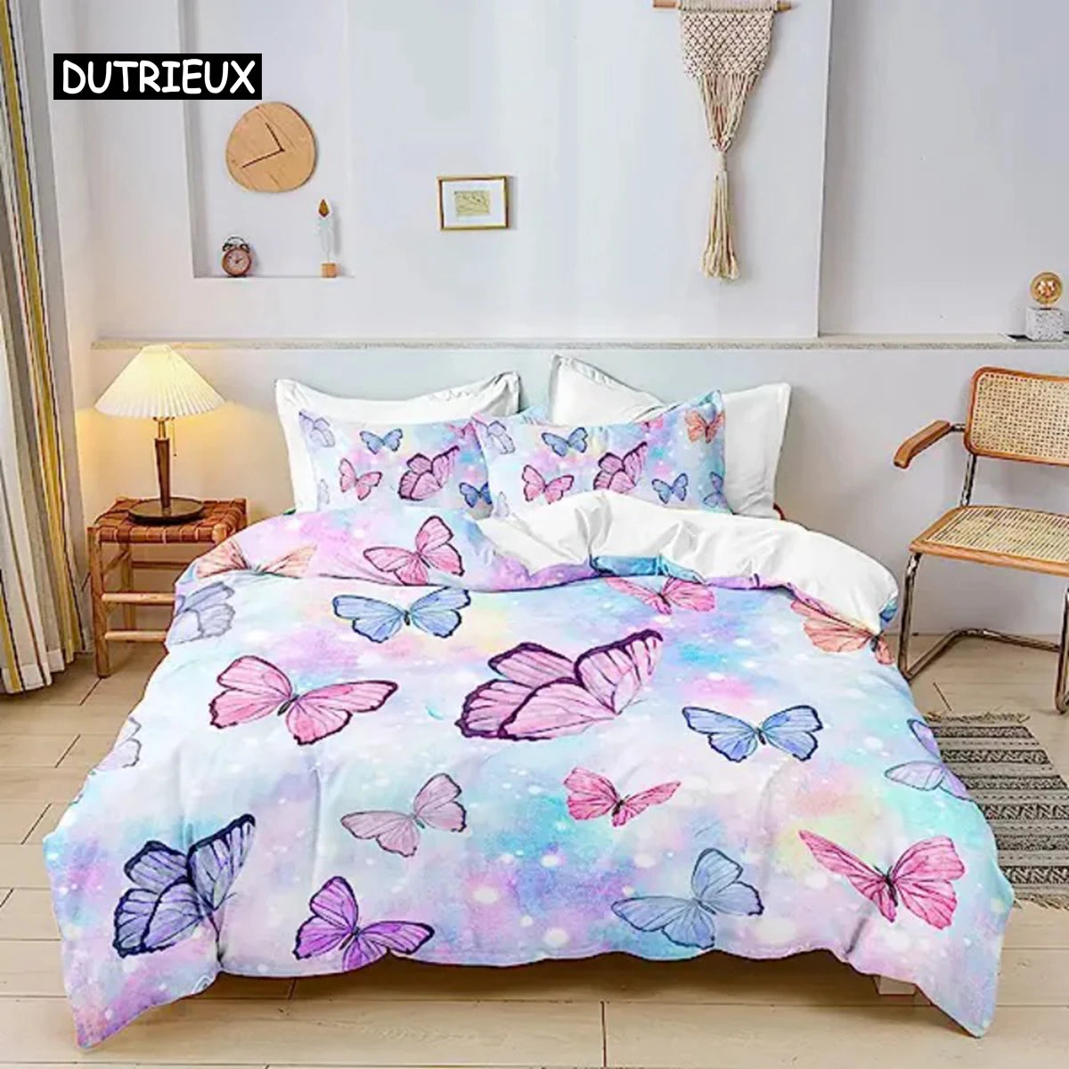 Rainbow Butterfly Duvet Cover Pink Flower Duvet Cover For Kids Bedding Set Kids Boys Girls Teens Comforter Cover For Decorations