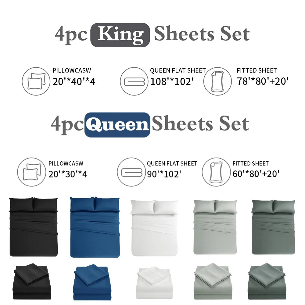 Four-Piece Solid Beding Set Luxury 100% Polyester Cooling Bed Sheets Set Soft Fitted sheet & Bed Sheet & Pillowcases