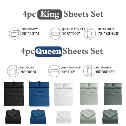 Four-Piece Solid Beding Set Luxury 100% Polyester Cooling Bed Sheets Set Soft Fitted sheet & Bed Sheet & Pillowcases