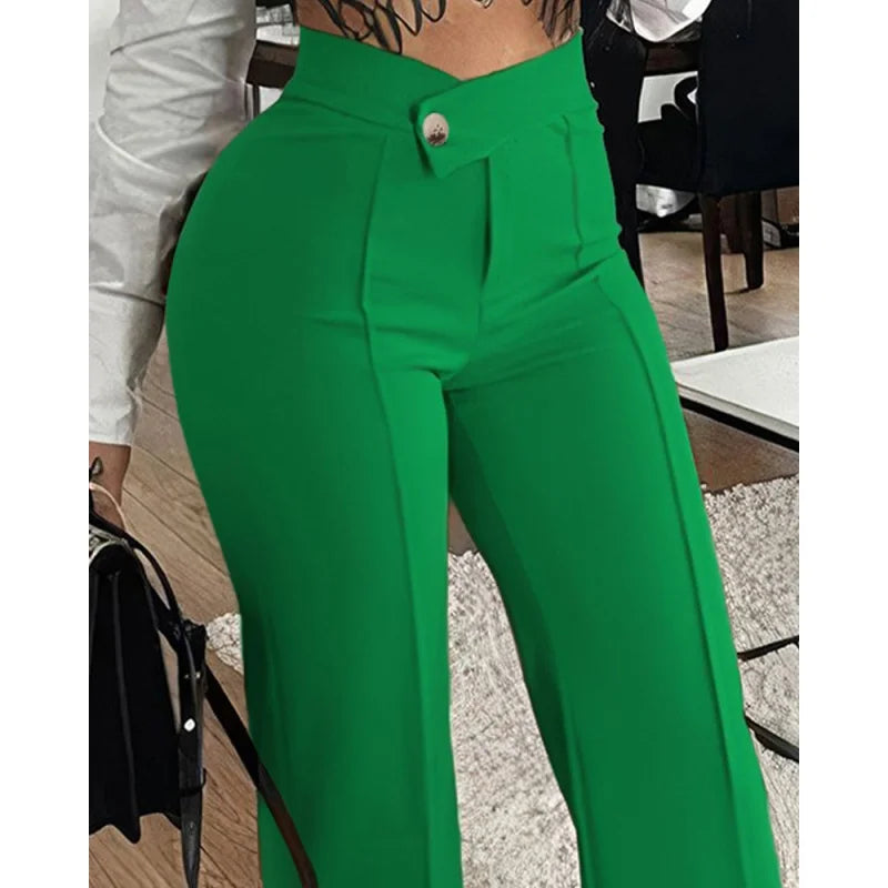 2023New Women's Cross-Border Slim-Fit Green Leisure Commute Wide-Leg Trousers