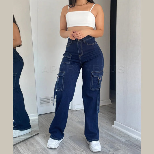 2024 Women High Waist Lifted Jeans Extremely Slim Waist to Hip Ratio Trousers Jean Straight Pocket Design Overalls Casual Pants