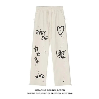 Autumn Elegant Fashion Harajuku Slim Fit Ropa Hombre Loose Casual All Match Wide Leg Pants Printed Pockets Straight Leg Pants