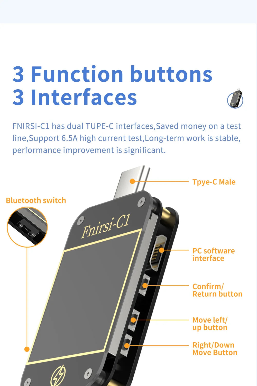 FNIRSI-C1 USB Tester Voltmeter Ammeter Type-C PD Trigger Fast Charging Test Type-C Meter Power Bank tester With PC Software