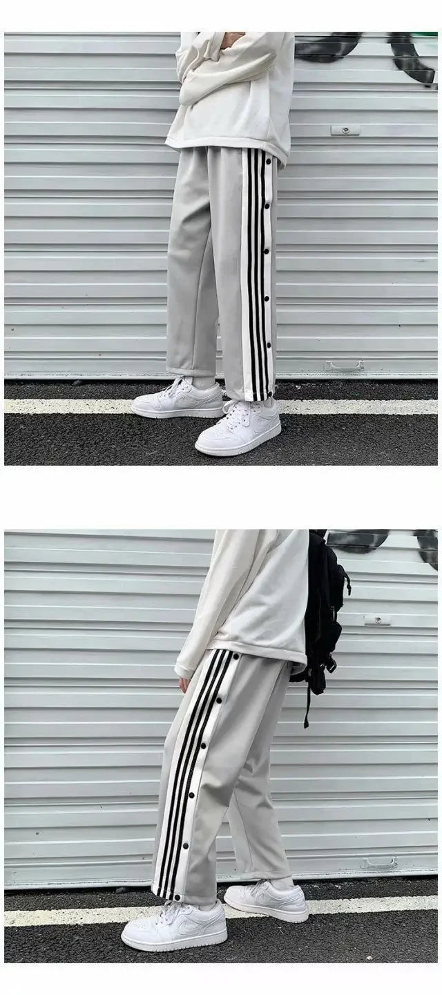 Spring Autumn Men's Loose-Fit Casual Pants Trendy Korean Style Straight-Leg Sports Cropped Pants Hong Kong Style Button-Up