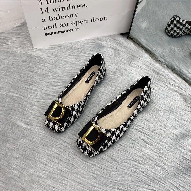 Luxury Square Toe Flat Shoes Soft Soled Ballet Shoes Pregnant Women's Shoes Thousand Bird Work Shoes Loafers Lolita Shoes