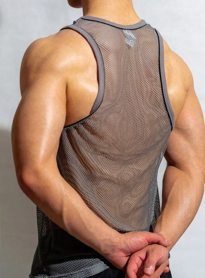 New Designer Men's Vest Transparent Breathable Mesh Vests Sleeveless Hot Tank Top for Male Men