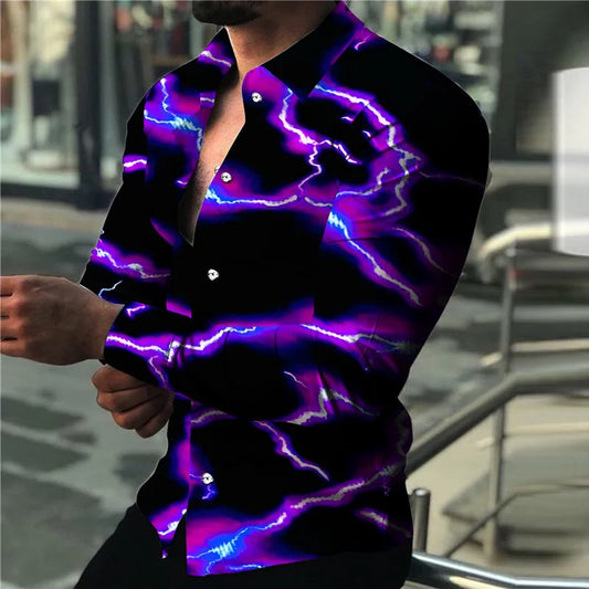 2023 Men's Lightning Series Personalized, Fashionable, Casual, Soft and Comfortable Lapel Large Size Long-Sleeved Shirt