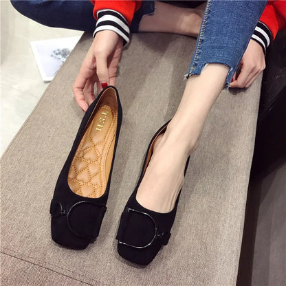 Flat Shoes for Women Spring 2023 New Suede Square Toe Shallow Cut Flat Bottomed Lefu Soft Bean Shoes Ladies big size 44 45 46