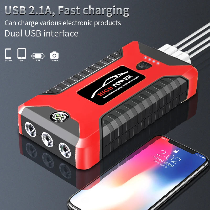Démarreur de saut de voiture Portable, batterie externe 99800mAh, chargeur de démarrage d'urgence 600A 12V pour batterie Booster de voiture, dispositif de démarrage rapide