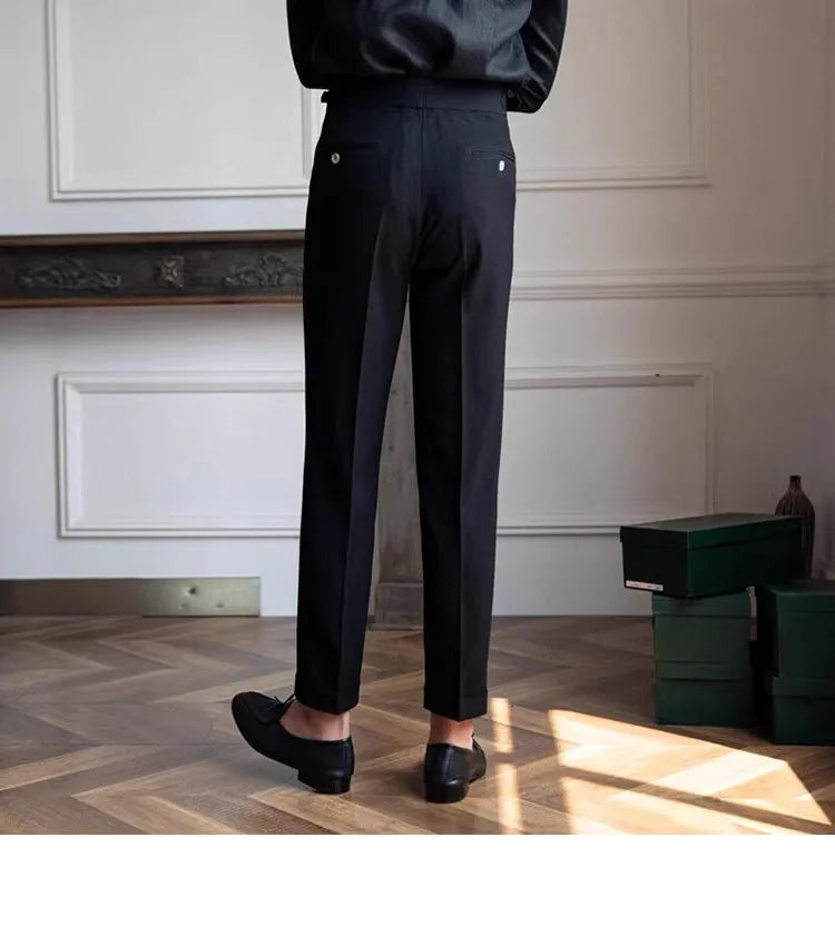 Men's Straight Fit Suit Pants Formal High Quality Retro Fashion Pants Casual Solid Color Black Navy Blue Apricot Trousers Dress