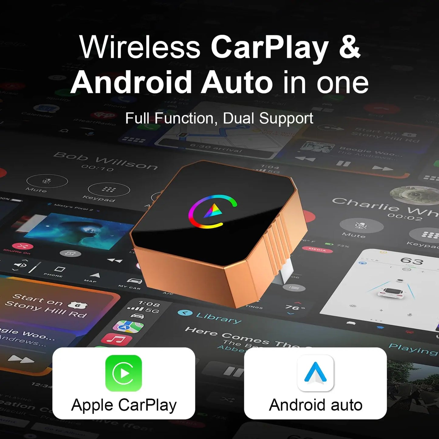Adaptateur sans fil Carplay pour iPhone, CarPlay avec câble vers sans fil, Android Auto 2 en 1 Mini USB design