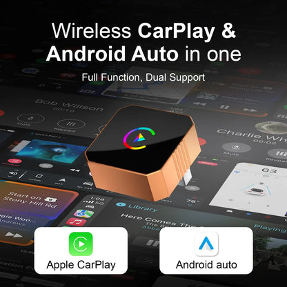 Adaptateur sans fil Carplay pour iPhone, CarPlay avec câble vers sans fil, Android Auto 2 en 1 Mini USB design