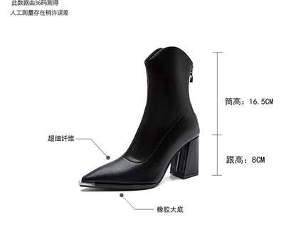 Designer Pointed Toe Women Modern Ankle Boots Square High Heels Short Booties Concise Office Lady Shoes