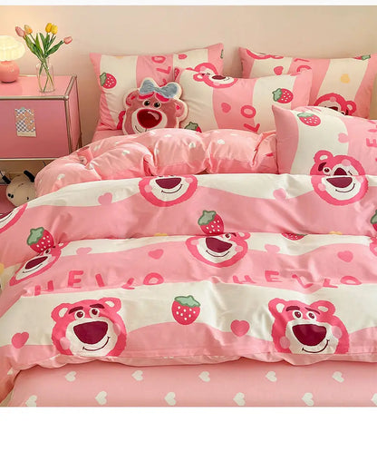 Toy Story Lotso Buzz Lightyear Alien Mickey Stitch Pooh Bear Fun Cartoon Printed Cotton Sheets and Quilt Covers Three Piece Set