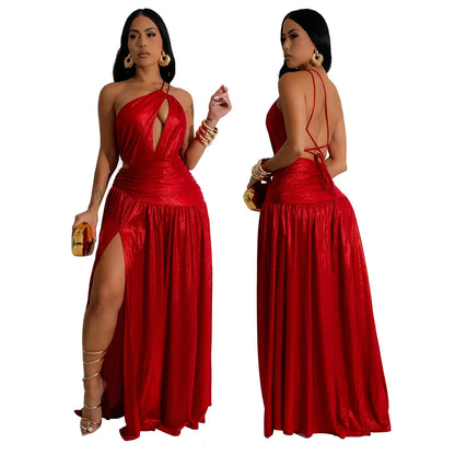 CM.YAYA Women Sleeveless Backless High Waist Birthday Long Maxi Dress 2024 Autumn Street Sexy Party Split Dresses Vestidos