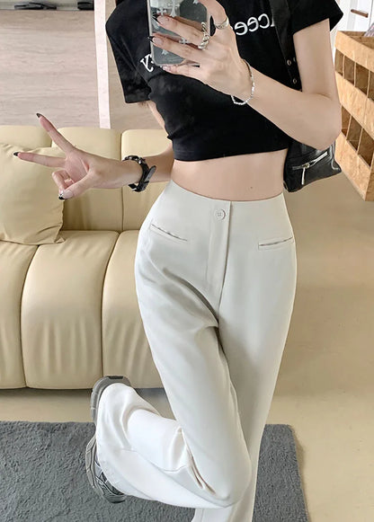 Black Elegant Casual Flare Pants Women Button Korean Style Fashion Long Pants Female High Waist Vintage Designer Pants 2023 New