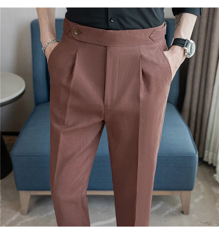 Men's Summer Pants Fashion Naples Cotton&Linen Breathable Dress Pants For Men All Match Casual Straight Men's Trousers Formal