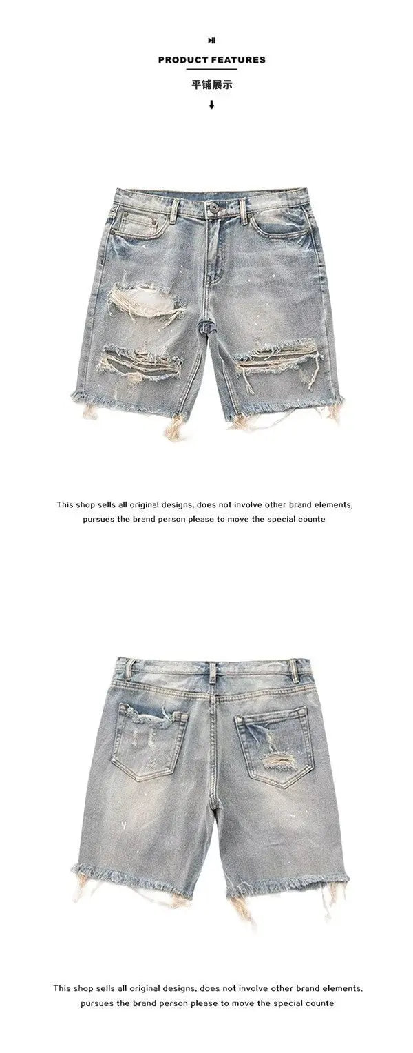 Kakan - New Summer Distressed Denim Shorts for Men, Korean Youth Popular Slim Fitting Small Leg Quarter Pants Jeans K58-DK322