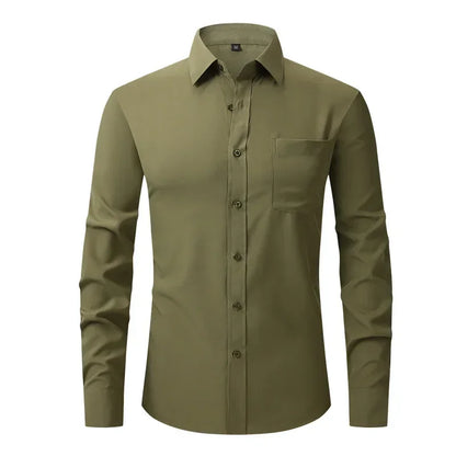 US Size Elastic Shirt New Men's Business and Leisure Long Sleeved Shirt Slim Fit Professional Dress Best-selling Seasonal Style