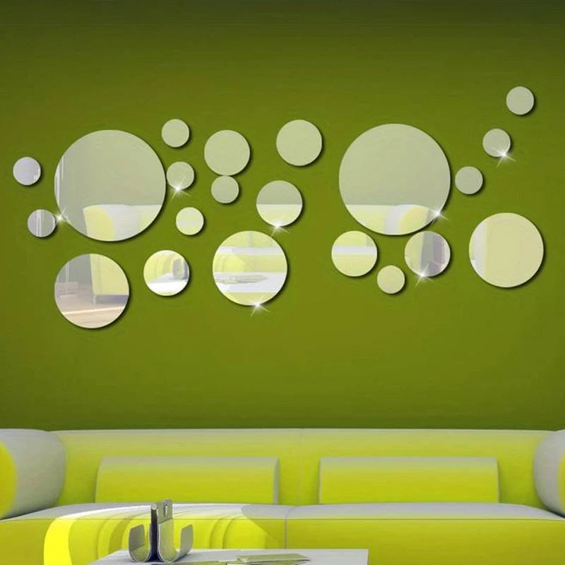 26 PCs 3D Acrylic Mirror Wall Stickers, Round Mirror, DIY Bedroom, Bathroom and TV Backroom Stickers Wall Decoration