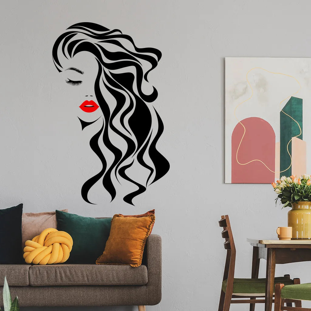 Beauty Female Face Wall Sticker Decal Beauty Studio Wallpaper Cosmetic Makeup Wall Art Sticker Mural Removable Salon Decoration