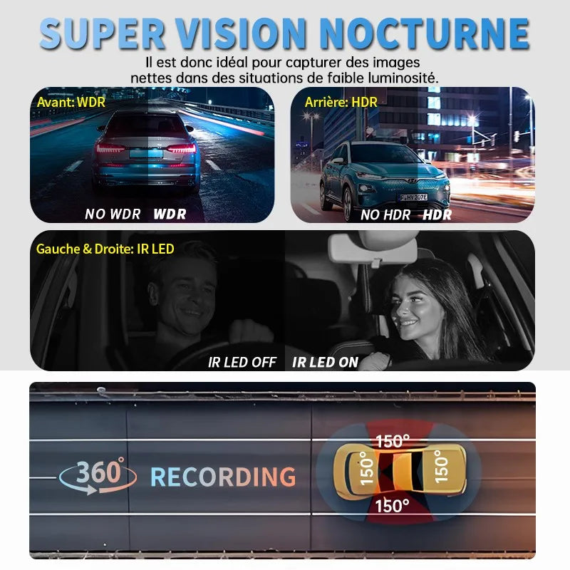 TiESFONG 4CH GPS caméra de tableau de bord i7pro frontal 4K/2K+3*1080P pour dashcam voiture DVR 360 24H moniteur de stationnement,WiFi camaras para automóviles,IR Vision nocturne,g-sensor,256Gmax