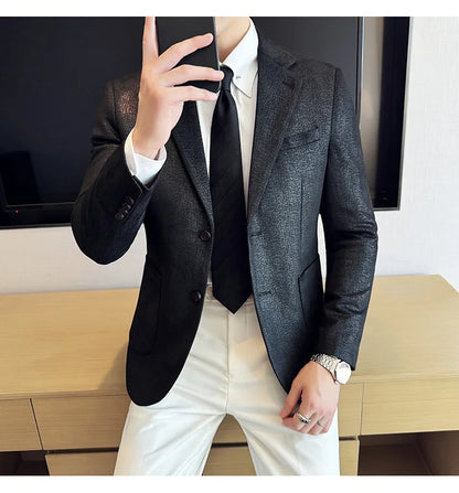 Suede Blazer Men's Fashionable Slim Fit Suit Jacket High-quality Single Breasted Business Dress Formal Jacket Blazer Hombre