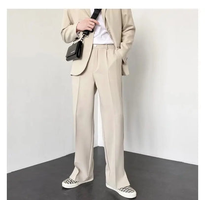 New Men Suit Pants Korean Casual Pant Neutral Solid Fashion Design Wide Leg Business Comfortable Trousers Straight  Streetwear