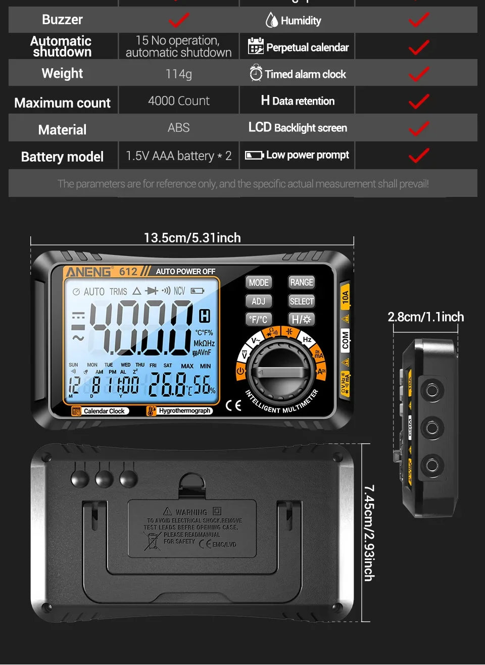 ANENG 612 Smart Digital Multimeters AC/DC Current Voltage Capacitance Professional Measurement Multimetro Test Tools