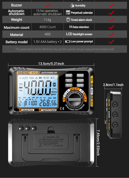 ANENG 612 Smart Digital Multimeters AC/DC Current Voltage Capacitance Professional Measurement Multimetro Test Tools