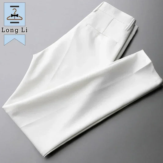 2023 Drape Trousers Trousers Men's Straight Slim Casual White Pants Men's Suit Anti-wrinkle High-grade Nine-point Pants