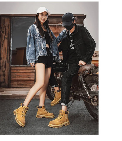 Boots Men High Top Boots High Quality Women Leather Shoes Fashion Outdoor Sneakers Men Lace Up Non-Slip Ankle Boots for Couple