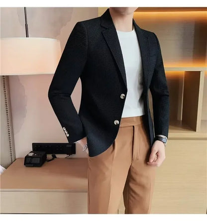 Men's Casual Suit Jacket High-end Solid Color Trendy Korean Style Business Attire Loose Fit Versatile For Autumn Winter