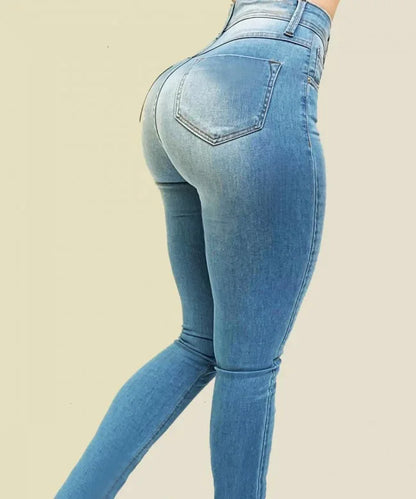 High Waist Stretch Slim Fit Skinny Pants Shaping Jeans Women Solid Color Ankle Length Pants Denim