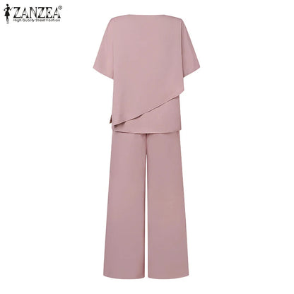 Elegant Women OL Work Trousers Suits ZANZEA 2024 Fashion Summer Tracksuit 2PCS Casual Solid Trouser Suits Loose Holiday Outifits