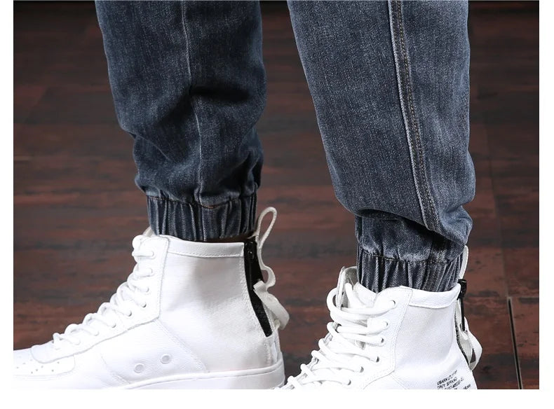 Autumn Jeans Men Baggy Cargo Pants Streetwear Hip Hop Casual Blue Gray Elastic Waist Denim Trousers CP2013