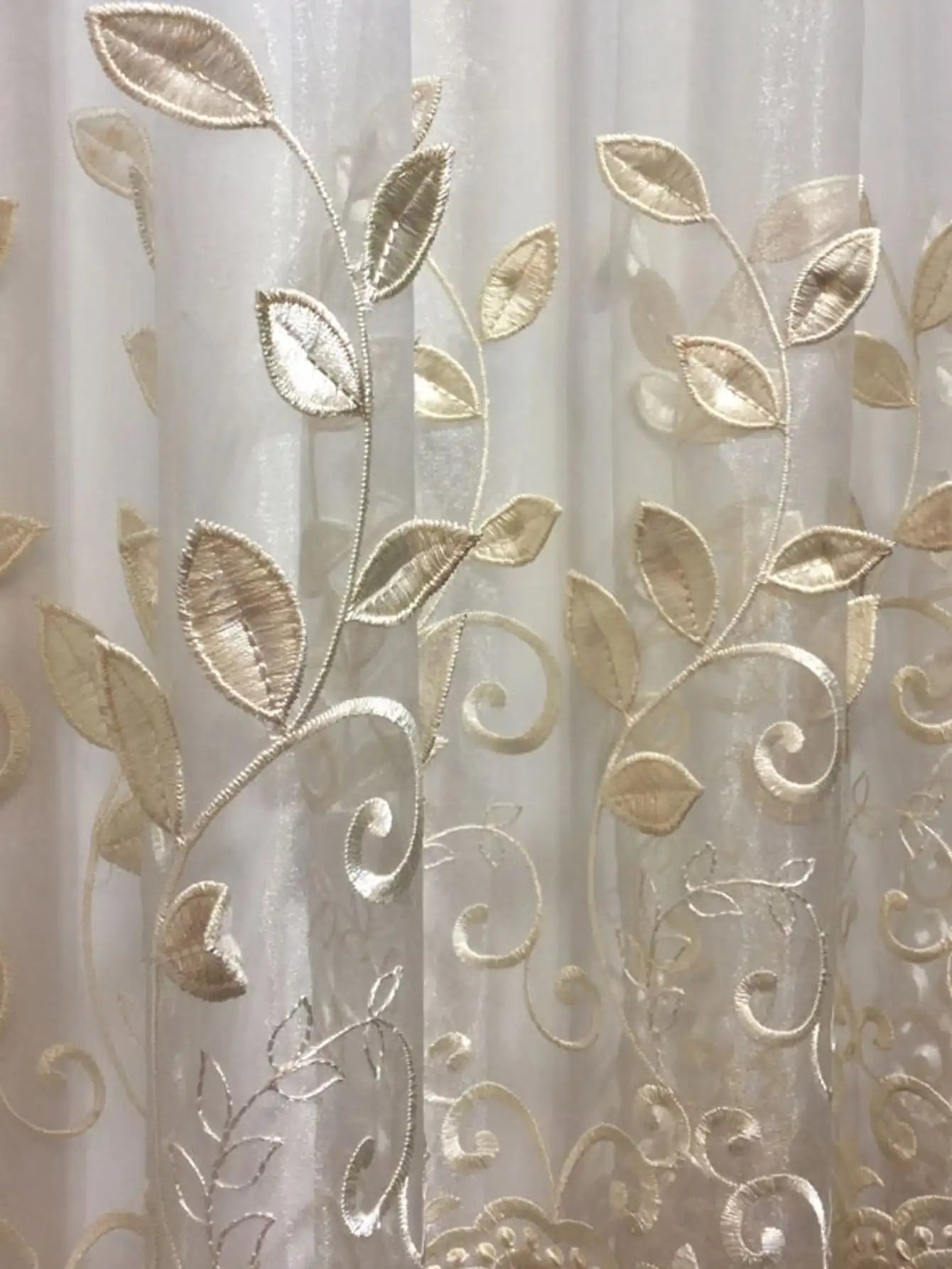 1pc Embossed Leaf High Precision Embroidered Gauze Curtains For Living Room Finished Window Curtains For Bedroom