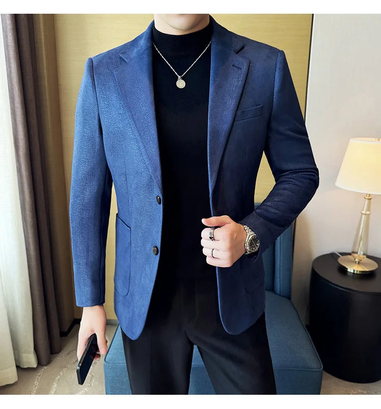 Suede Blazer Men's Fashionable Slim Fit Suit Jacket High-quality Single Breasted Business Dress Formal Jacket Blazer Hombre