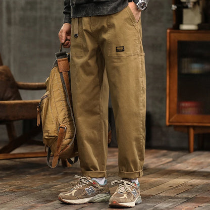 HIQOR Mens Clothing Spring Autumn Cargo Pants Man Cotton Casual Loose Trouser Belt Mid Waist Joggers Male Straight Baggy Pants