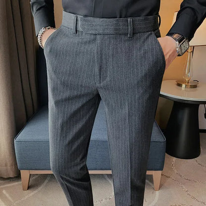 British Style Striped Slim Fit Suit Pant Men Business Casual Simple Dress Pants High Quality Social Wedding Party Trousers 38-28