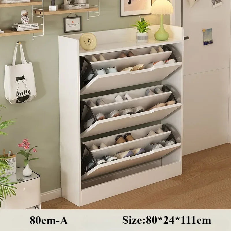 Flip Shoe Cabinet Household Large Capacity Wooden Storage Cabinet Simple Modern Balcony Thin Shoe Rack Dustproof Entrance Shelf