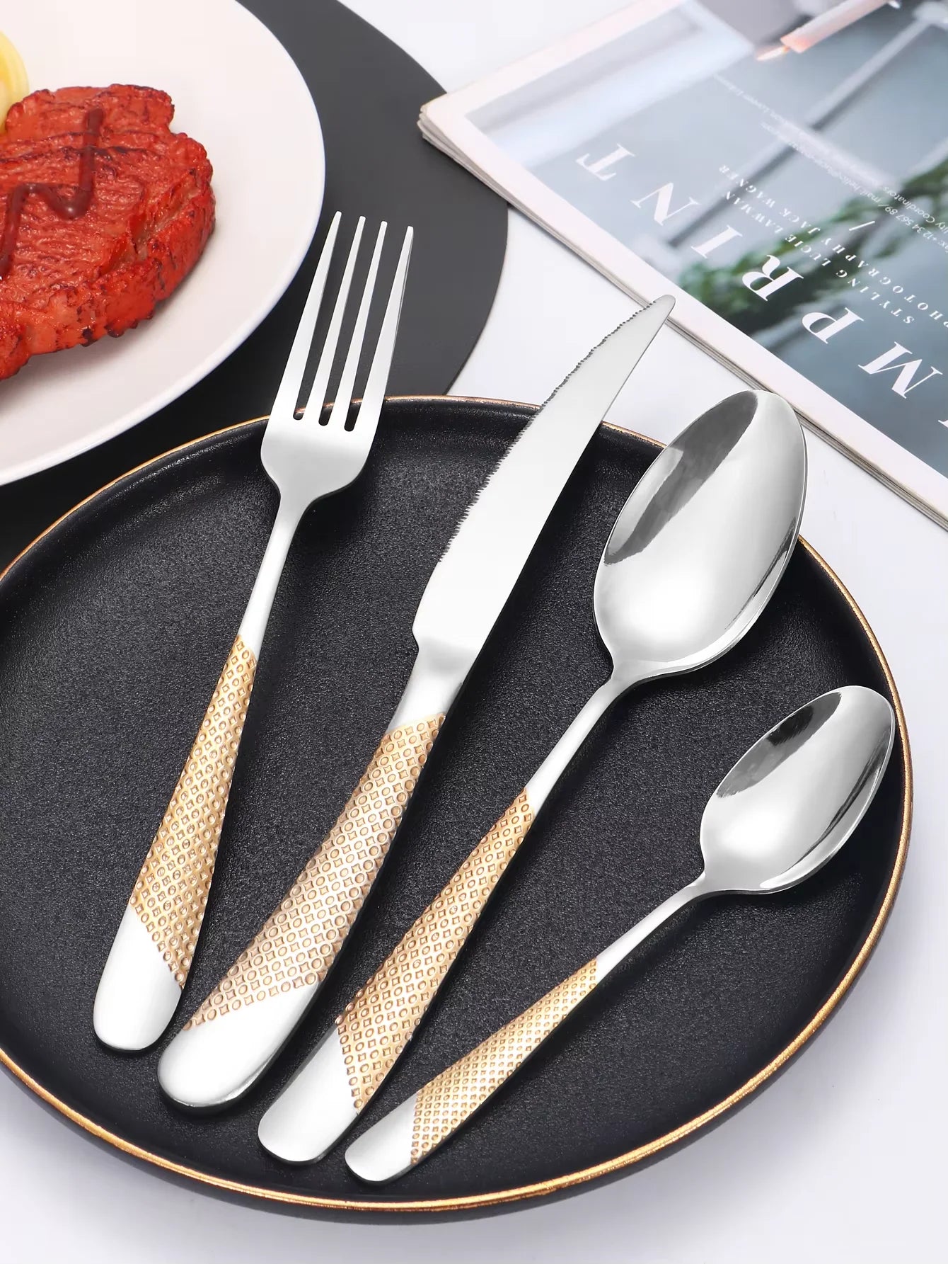 24pcs Stainless steel knife, fork and spoon tableware set, home 6-person dinner tableware, hotel and restaurant available