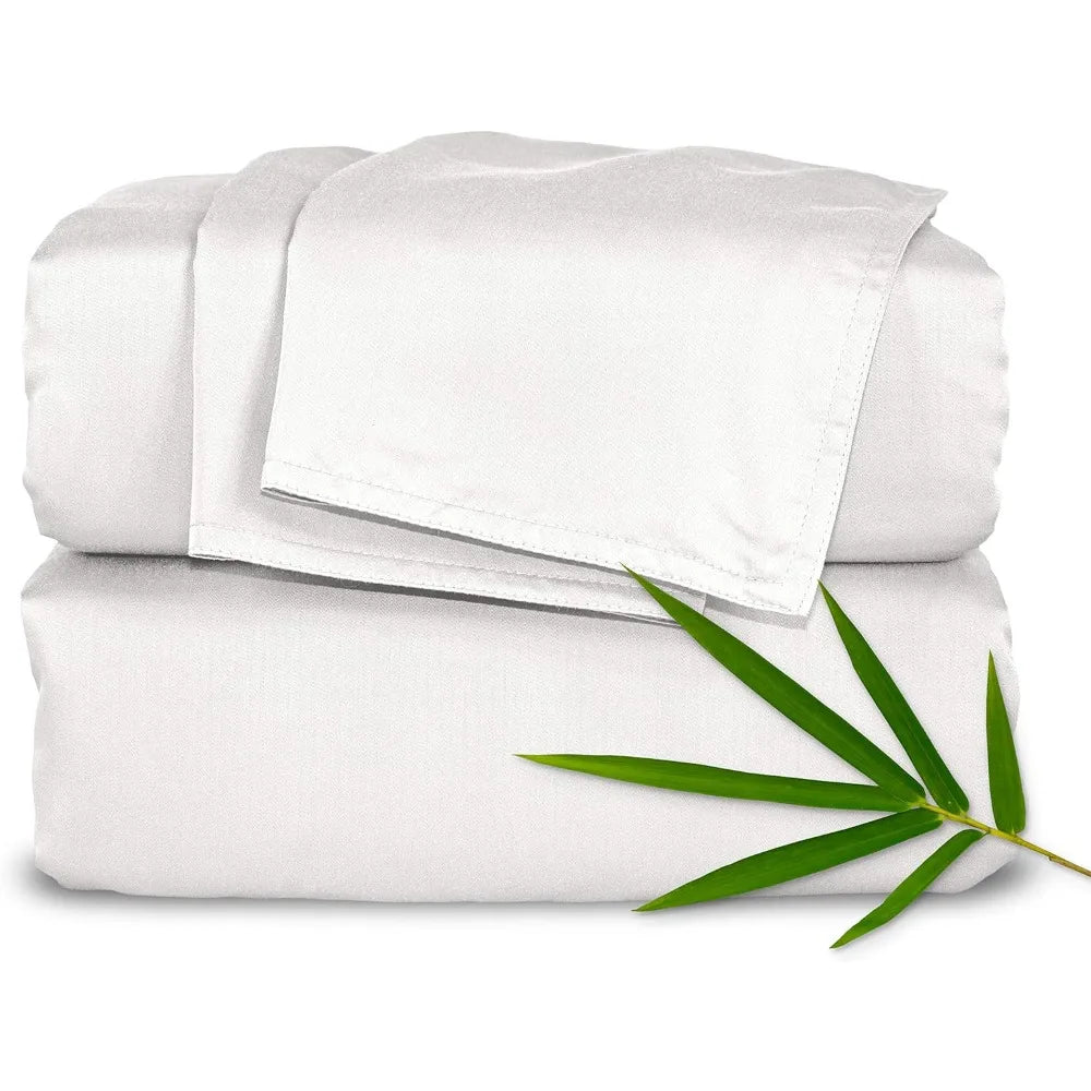 Genuine 100% Organic Viscose Derived from Bamboo Bed Sheet Set, Luxuriously Soft & Cooling, Double Stitching