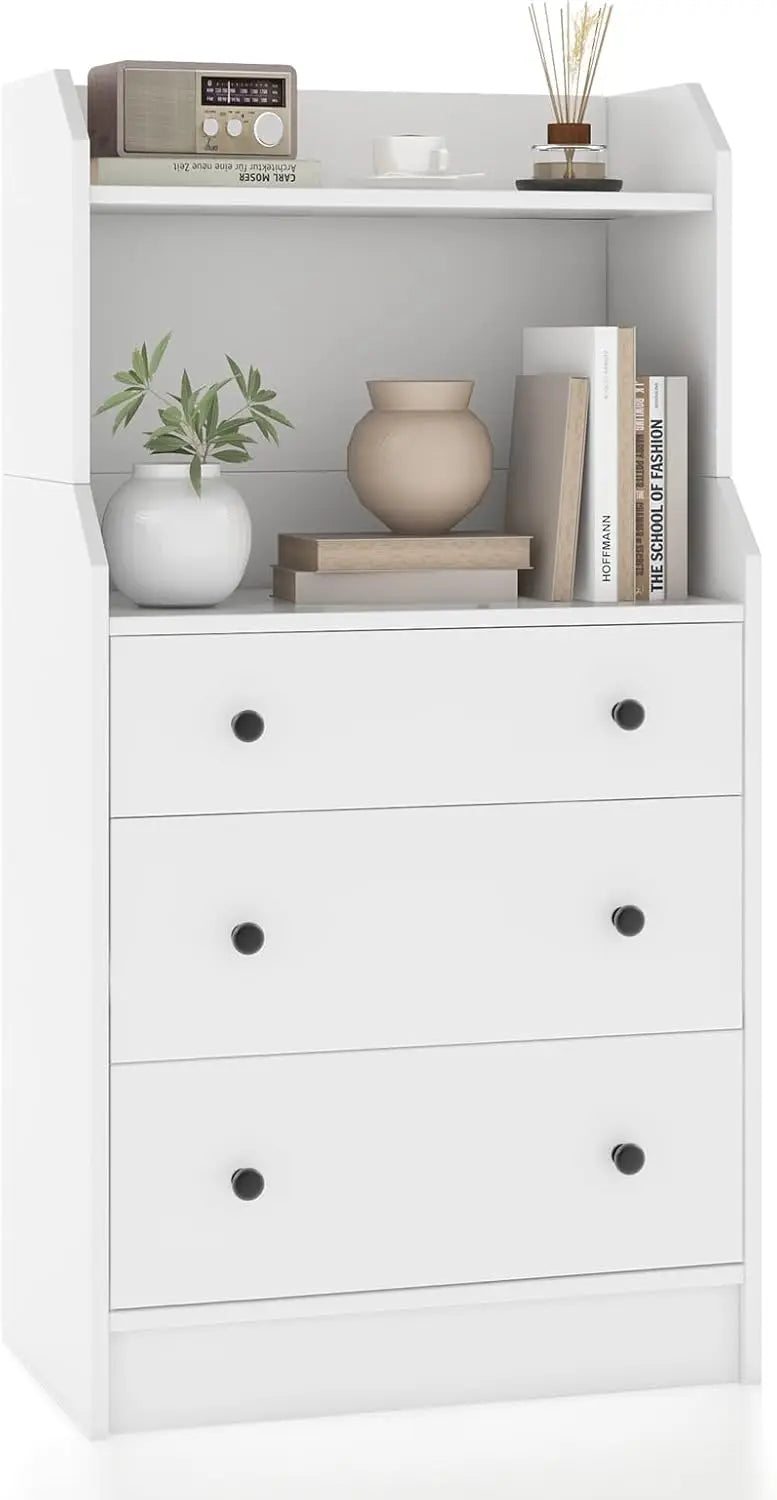 Bedroom 3-drawer vanity, drawer cabinet with shelves, small space wooden storage vanity, bedroom vanity