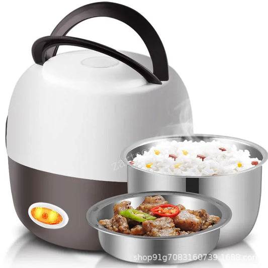 Mini Electric Rice Cooker Stainless Steel 2/3 Layers Food Container Steamer Portable Meal Heating Lunch Box Heater Warmer Bento