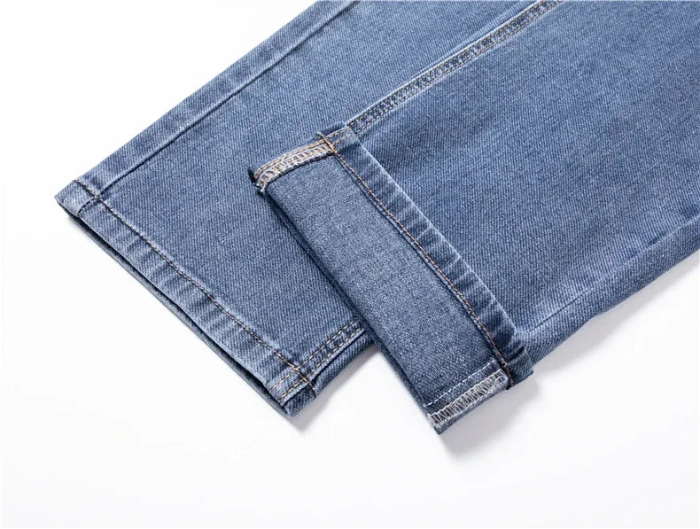 Men's Traight Loose Jeans Cotton Business Casual Stretch Denim Pants Male Trousers Brand Clothing Plus Size 42 44