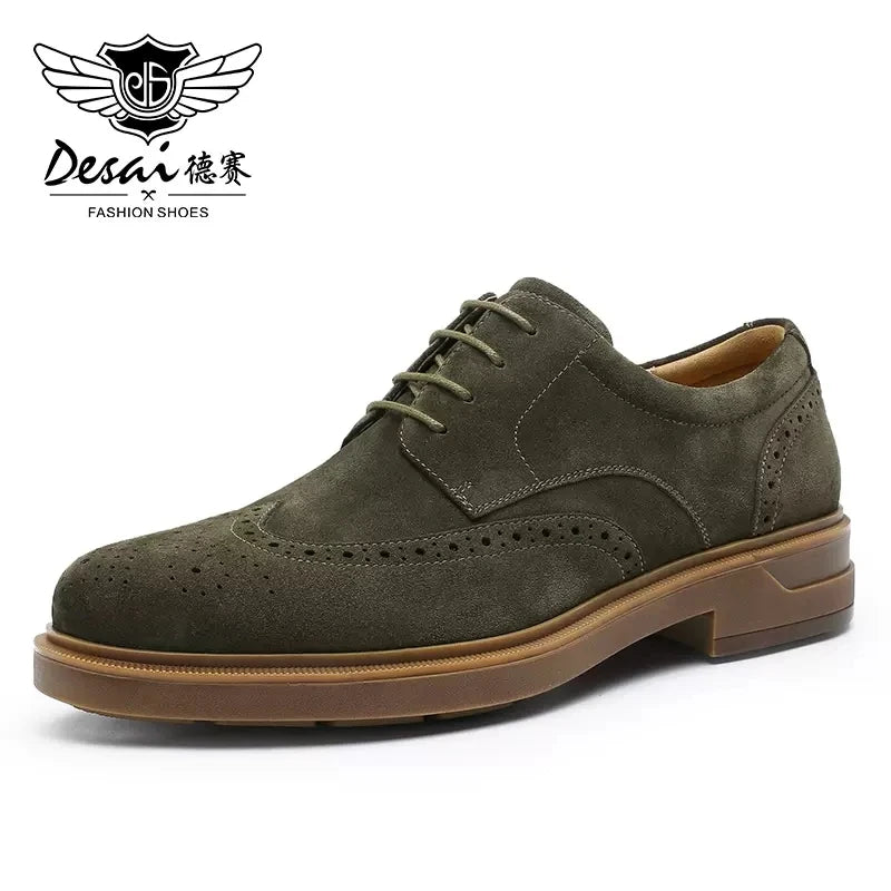 Desai Genuine Derby Men Shoes Cow Suede Leather Autumn Winter Brogue Casual Men Leather Shoe Male Dress Shoes Gifts